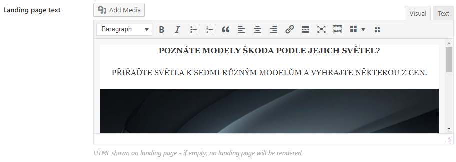 Landing page text field