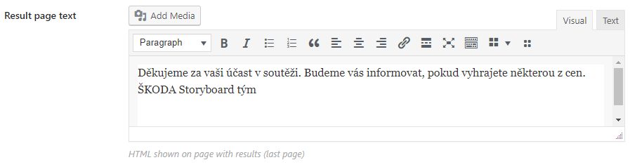 Result page text field