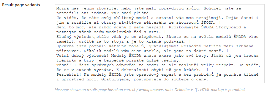 Result page variants