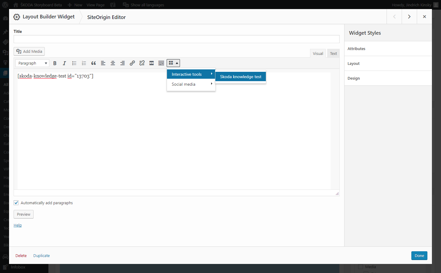Inserting the shortcode by button